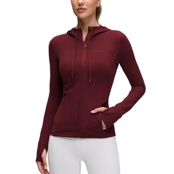 Hooded Athletic Jackets Full Zip Track with Pockets Maroon Red - Picture 2 of 5